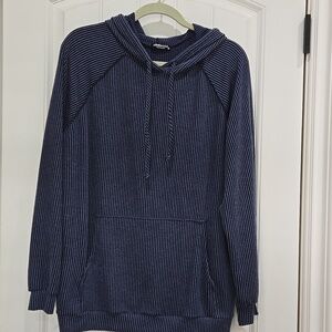 Heimash UsA Hooded Ribbed Pullover Sweater - Navy